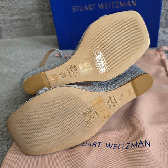 Stuart Weitzman Nudistcurve 85 Wedge Sandals Metallic Silver Heels Size 8.5B NEW - Picture 5 of 7